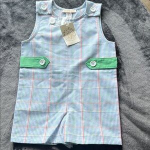 The Beaufort bonnet co. Plaid Kids Romper with Green Accents